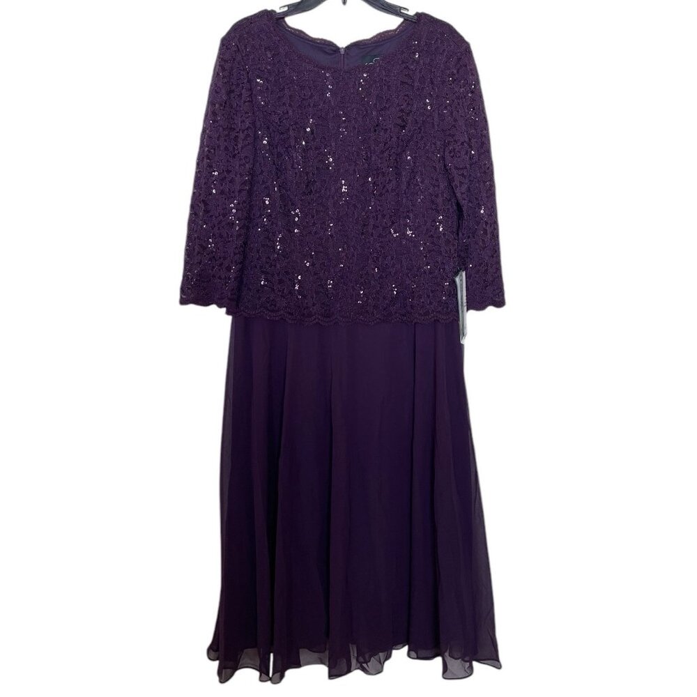 Alex Evenings Dress Womens Size 16 Sequin Lace Chiffon‎